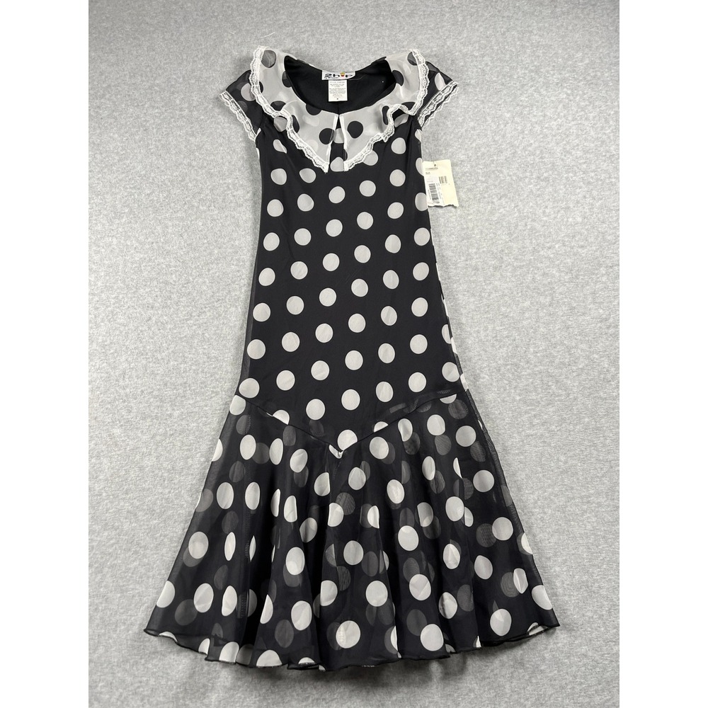 VTG Deadstock NWT 2hip Dress Girls 8 Black Polka Dot Parisian Twee Preppy Chic